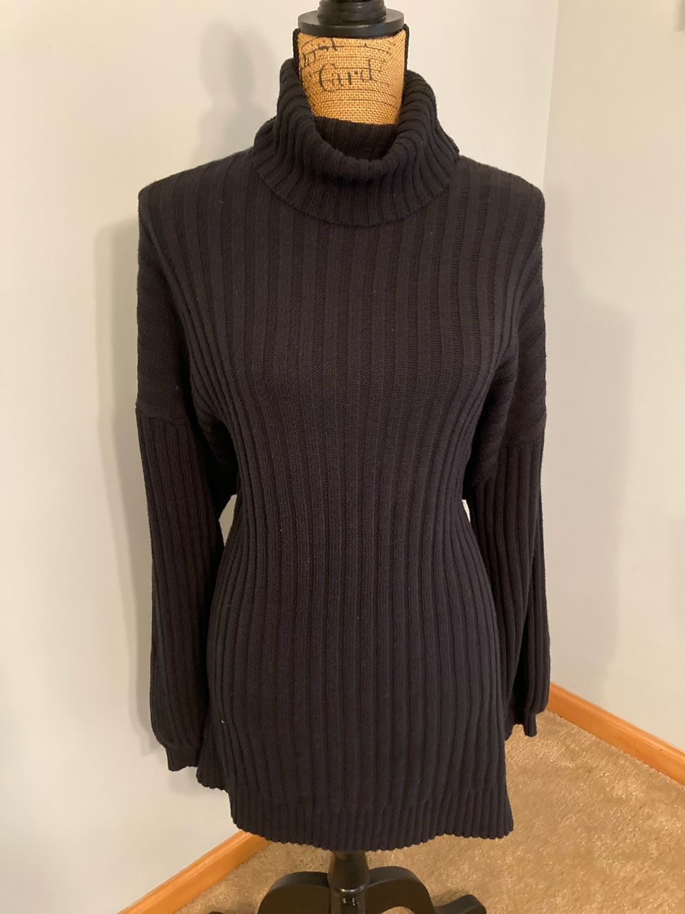 Urban Outfitters Black Ribbed Turtleneck Tunic Sweater Dress Women Size M